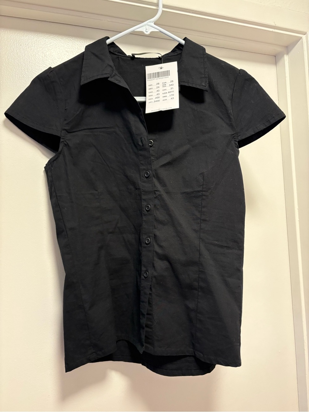 Brandy Melville Black Short-Sleeve Button-Up Shirt for Women